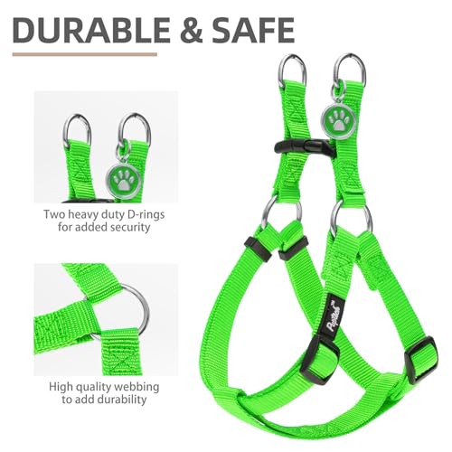 No Pull Dog Harness Soft Adjustable Basic Nylon Step in Puppy Vest Outdoor Walking with ID Tag (LimeGreen / Small)