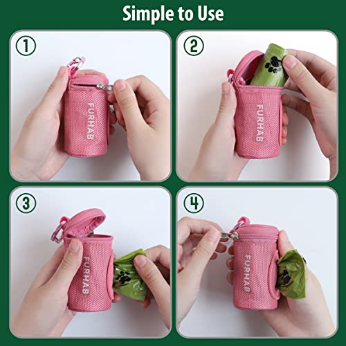 Dog Poop Bag Holder for Leash with Carabiner Clip Soft Fabric (Pink)