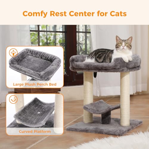 19" Cat Scratching Post with Plush Top Bed (Grey)