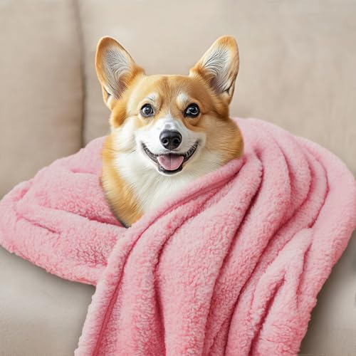 1 Pack 3 Calming Dog Blanket Fluffy Premium Fleece Pet Blankets Soft Sherpa Throw for Dogs Puppy Cat Pink Large (Large (Pack of 3) / Pink)