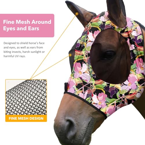 Super Comfort Stretchy Fly Mask Large Eye Space with UV Protection Soft on Skin with Breathability Blossom Vibe S (S / Blossom Vibe)
