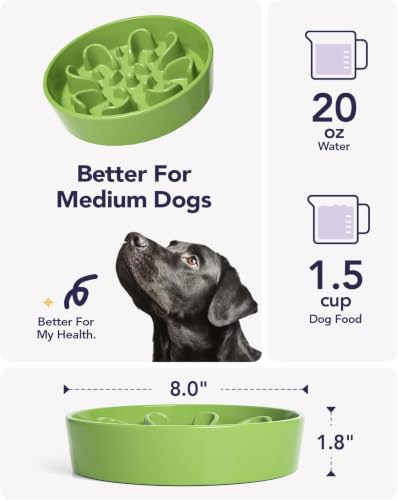 2 Pack Ceramic Slow Feeder Dog Bowls (Pink+Green(2 Pieces) / M-1.5 Cups)