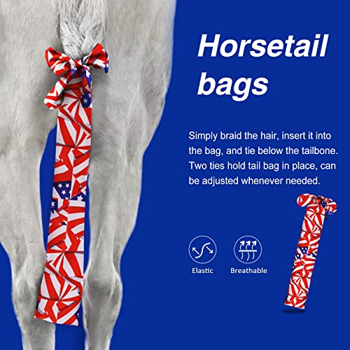Stretchy Tail Bag Breathable Horse Tail Guard Slip on Design Protect Horse Tail 2 Strand Closure Straps Keep Tail Clean & Protected 22" L Length Makes Grooming Easy (Flag Grid)