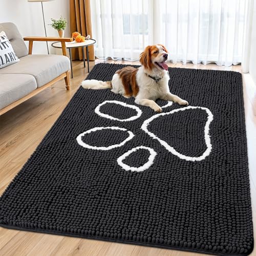 Dog Door Mat for Muddy Paws (70"X35" / Black and White)