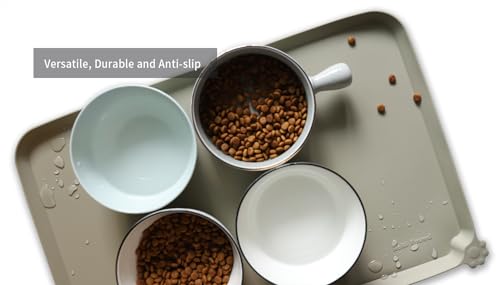 L Silicone Non Slip Pet Dog Cat Bowl Mats (22" x 14" / Cream Green)