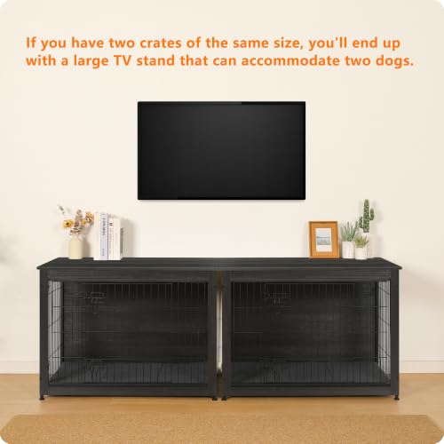 38.5" XL Dog Crate Furniture with Cushion (Dark Gray / 38.5"L x 25.6"W x 26.8"H)