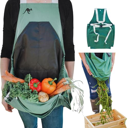 Roo Gardening Apron with Pockets for Women & Men (Roo-full Size / Leaf Green)