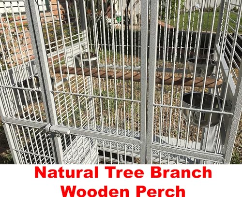 Large Sturdy Wrought Iron Bird Parrot Cage (24"L x 22"W x 63"H White Vein Double Ladders)