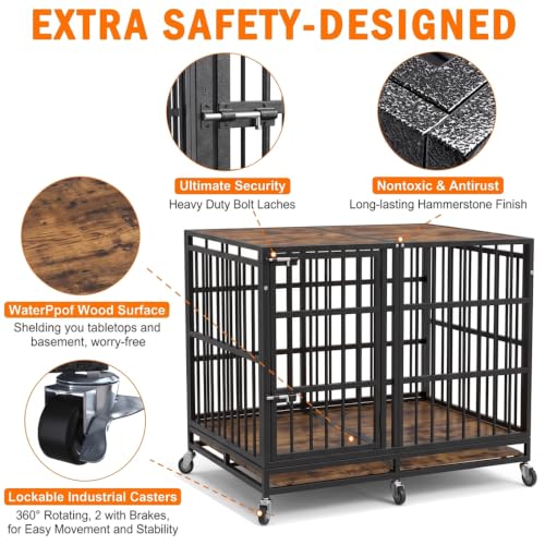 54" Dog Crate Furniture with Casters (Black)