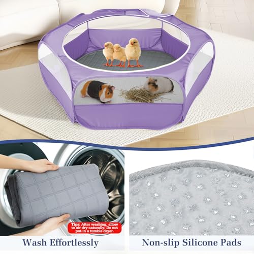 2-in-1 Small Animals Playpen with Pad, Purple+Gray (U-Purple+Gray)