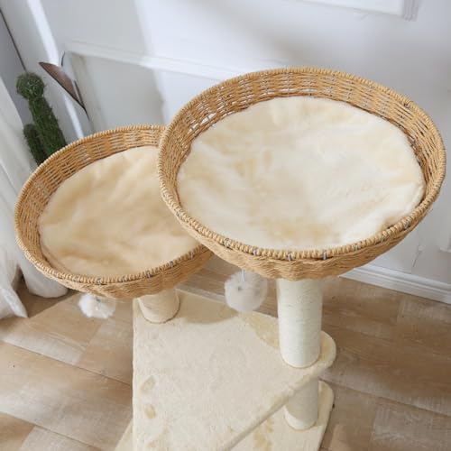 Cat Tree Tower with Rattan Wicker Basket (2 baskets)