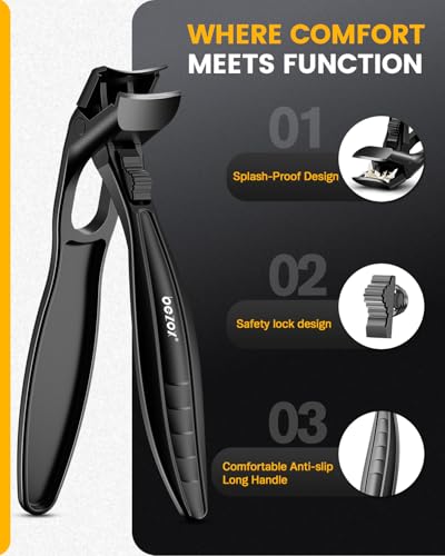 Toe Nail Clippers for Thick Nails for Seniors with Safety Lock (Black / Medium)
