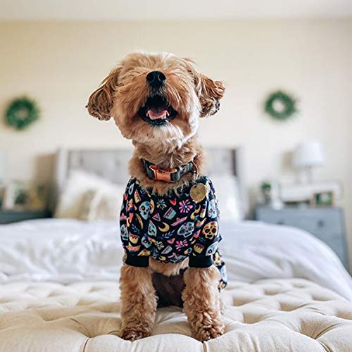 Small Dogs Outfit Soft Puppy Onesies Pjs Dog Pajamas Pet Coat Cat Apparel Comfy Doggie Jumpsuit Bodysuit for All Seasons (A07-Coco skulls / Large)