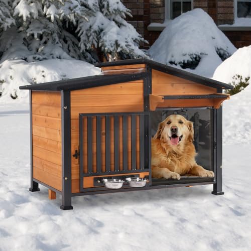Outdoor Dog House Large Insulated Dog Kennel Weatherproof Dog Shelter with Chew