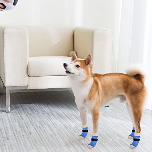Anti Slip Dog Socks to Prevent Licking Paws for Hot (Blue Pearl Paw(Pack of 6) / Small)