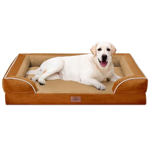 Waterproof Orthopedic Dog Beds for Extra Large Dog (45.0"L x 35.0"W x 8.5"Th / Orange)