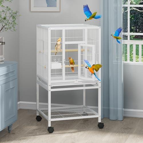 41 inches Metal Bird Cage for Parakeets (White / 19.0"L x 18.1"W x 40.5"H)