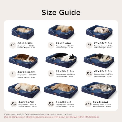 Orthopedic XL Pro Dog Bed Extra Large Washable Original Design (Blue Navy / 45"l X 35"w X 7"th)