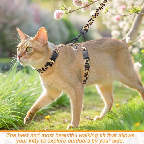 Cat Harness and Leash Set (Medium(Chest: 14"-22") / Leopard Khaki)