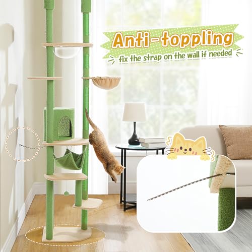 Floor to Ceiling Cat Tree (XXL(93''-101'') / Green)