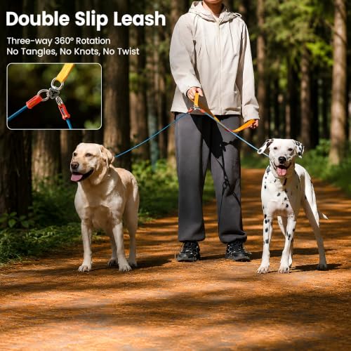 Slip Lead Leash 2 Dogs (Green / w/ Handle)