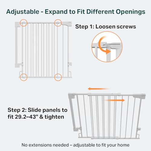 2 Pack 29.2 43" No Bottom Bar Baby & Dog Gate for Stairs & Doorways (White / 29.2"-43" W x 28" H | 2 Pack)