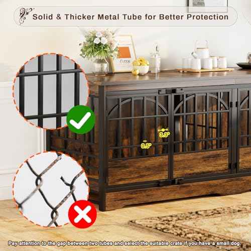 86" Double Dog Crate with Divider (Cognac Brown / 28.0"L x 86.0"W x 32.0"H)