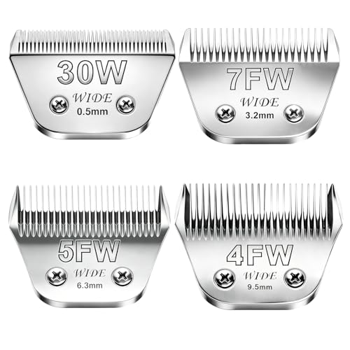 Wide Blade Dog Grooming Clipper Blades (Silver/30W+4FW+5FW+7FW-4pack)