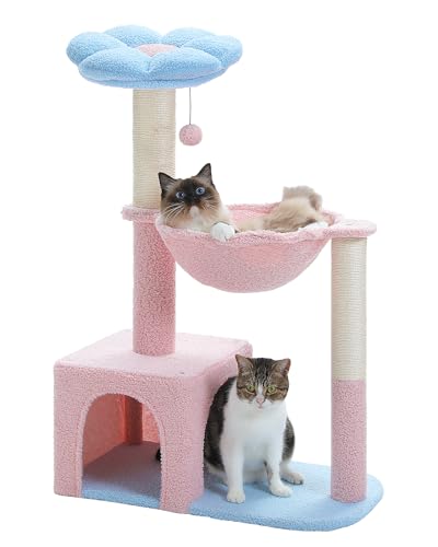 Flower Cat Tree with Large Metal Frame Hammock (35" Upgraded Flower Cat Tree / Blue)