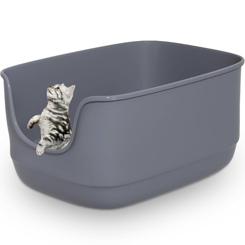 Large Cat Litter Box with High Sided 24.6"x18.3"x12.2" (Grey)