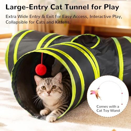 Cat Tunnel, 3-Way Collapsible Toy for Indoor Cats, Black & Yellow (Black & Yellow / Small)