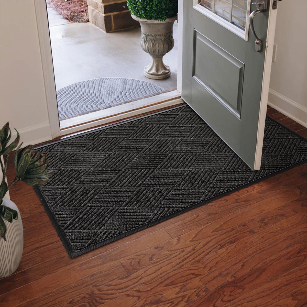 Diamonds Front Door Mat Indoor Outdoor Entrance (59"L x 35.5"W x 0.4"Th / Charcoal)