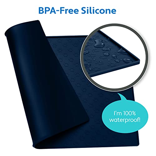 100% Waterproof Dog Food Mat (Navy / 24"L x 16"W)