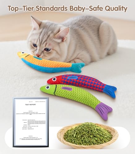 Cat Toys with[5000mg A+Natural Catnip &Silvervine] [Baby Grade] Interactive Soft Chew Kicker Cat Toys for Indoor Cats & Kittens (Red+Green+Yellow)