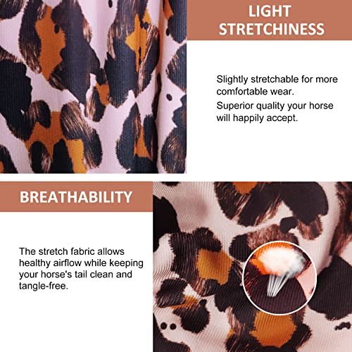 Stretchy Tail Bag Breathable Horse Tail Guard Slip on Design Protect Horse Tail 2 Strand Closure Straps Keep Tail Clean & Protected 22" L Length Makes Grooming Easy (Leopard Print)