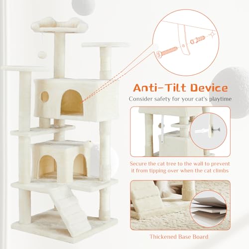 54 inch Cat Tree Tower with Scratching Posts (Beige / 54*20*20IN)