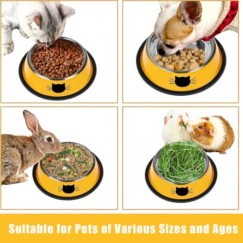 2 Pcs Non Slip Stainless Steel Small Cat Food Bowls (Yellow / 7 oz)