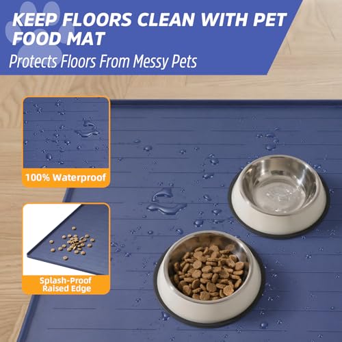 Large Dog Mats for Food and Water (Blue / 32"L x 24"W)