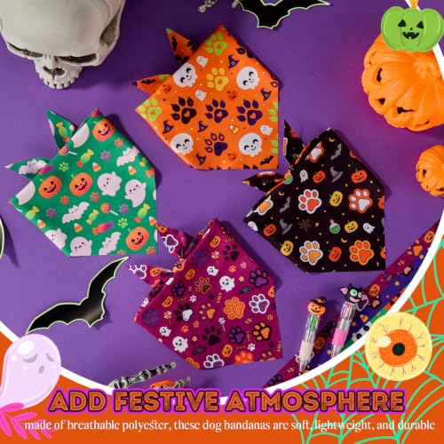 100 Pcs Halloween Dog Bandanas Bulk Cute Dog Paw Prints Pattern (Halloween Paw Prints / 19.7 x 13.8 x 13.8 Inch)