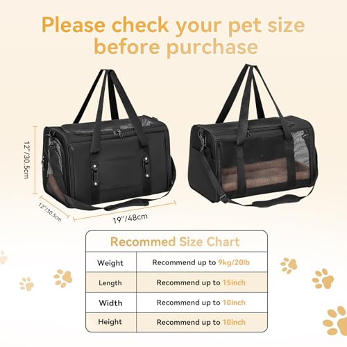 Large Cat Carrier with Patented Safety Buckles (19.0"L x 12.0"W x 12.0"H / Black)