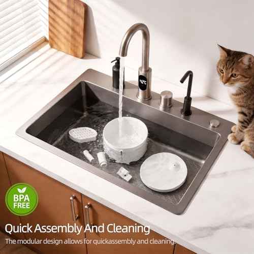 Mini Cat Water Fountain for Pet Cat & Small Dog 34oz (White)