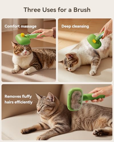 3-in-1 Pet Steam Brush,Spray Hair Removal Detangling Comb,Green (Green)