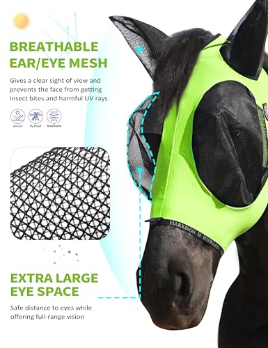 Horse Fly Mask with Forelock Opening Stretch Breathable and Comfortable for Horses UV (Fluorescent Yellow / M)