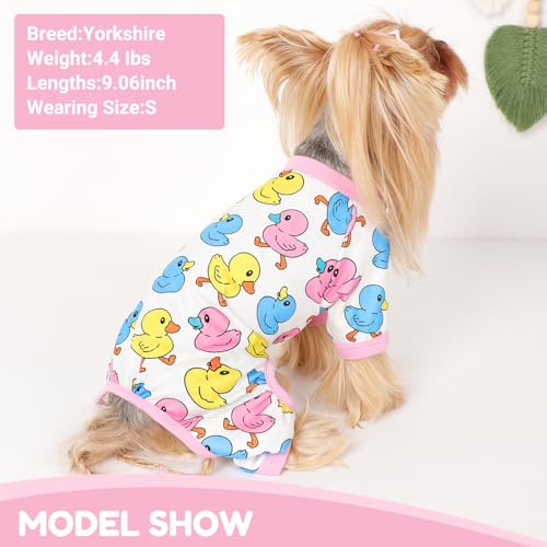 Dog Pajamas Small Sized Dogs Stretchable Summer Dog Clothes Pjs 4 Legs Girl Boy Cute Soft Puppy Outfits Doggie Cat Jammies Jumpsuit Sleeper for Pet (Duck / Small (Chest 13in ))
