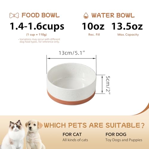 Dog Bowls Ceramic (2 Bowls-Vanilla White / 1.6CUPS)