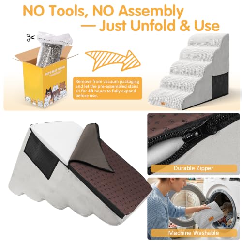 High Density Foam Dog Steps 5 Tiers (Light Grey / 33.1*15.7*22.5)