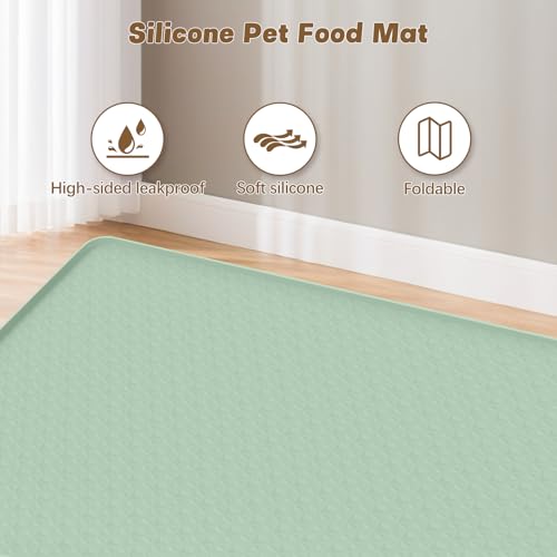 Cat Food Mat Extra Large Silicone Pet Bowl Mat 51''x25.6'' (Green / 51"L x 25.6"W)