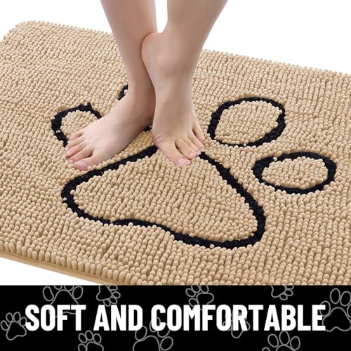 Dog Door Mat for Muddy Paws (36"X24" / Beige and Black)
