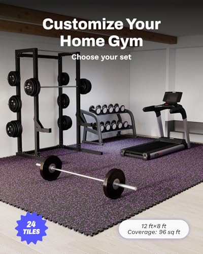 0.79" Thick Gym Flooring for Home Gym (Black/Purple / 96 Sq Ft (24 Tiles))