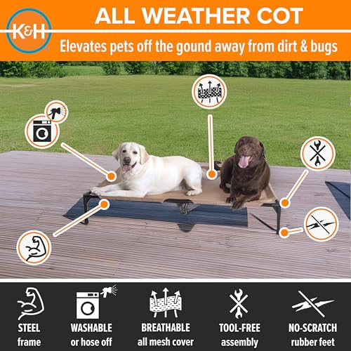 K&H Outdoor Elevated Dog Bed for Large & Extra (Tan Mesh / X-Large 50"L x 32"W)